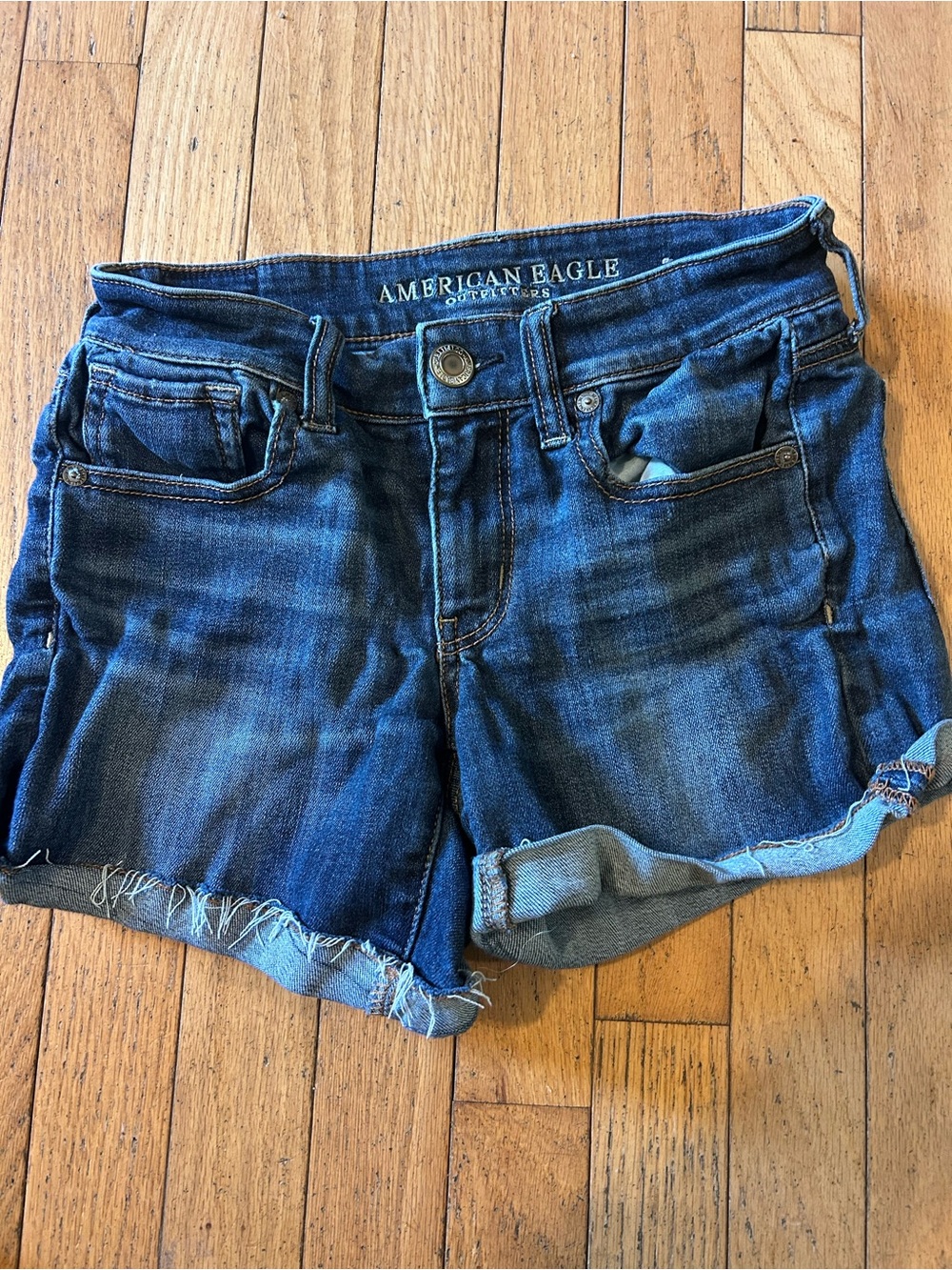 American Eagle Outfitters Blue Denim Rolled Hem Jean Shorts